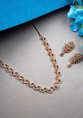 Rose Gold Plated Ad Studded Necklace Set