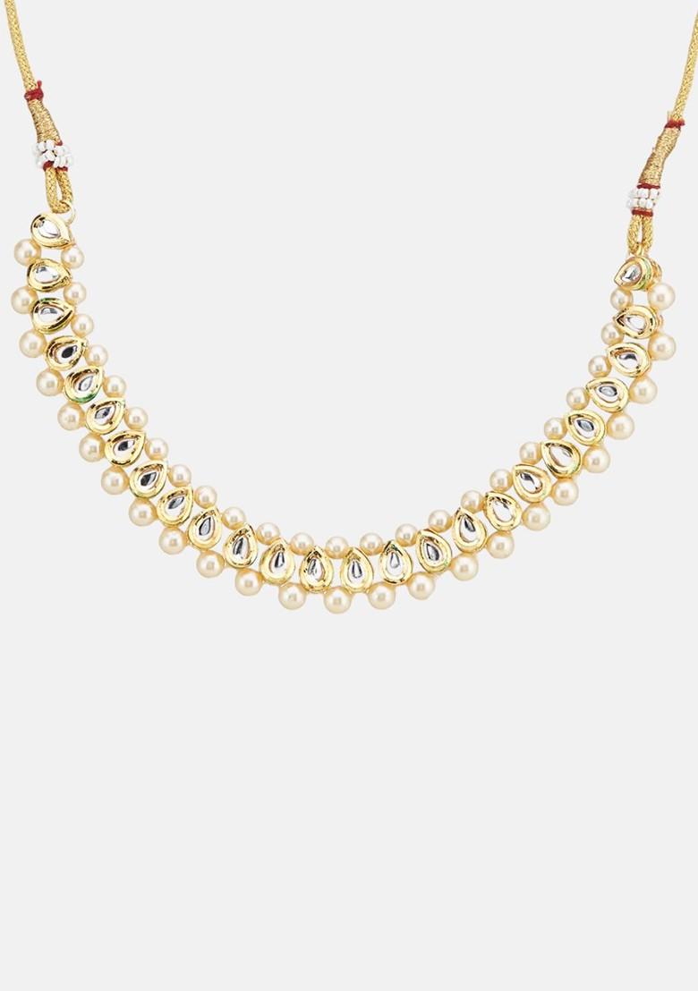 Gold Plated Kundan Stones Studded And Pearl Beaded Necklace And Earrings