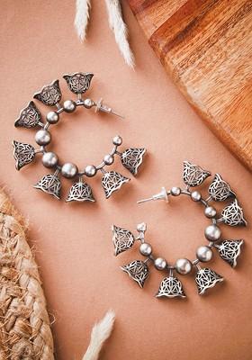 German Silver Plated Bell Shaped Contemporary Half Hoop Earrings