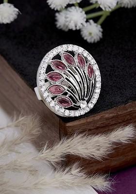 Gold Plated Stone Studded Adjustable Finger Ring