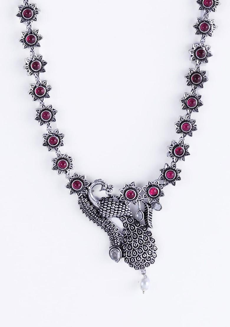 Oxidized Silver Plated Stone Studded Jewellery Set