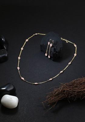 24 CT Gold Plated Cubic Zirconia Studded Necklace And Earrings