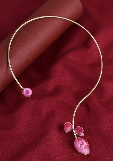 PANASH  Gold Plated Pink Gemstone Stone Studded Necklace