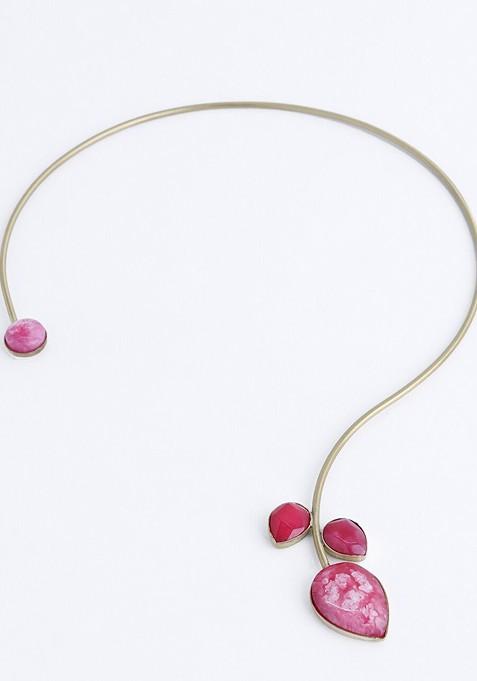 PANASH Gold Plated Pink Gemstone Stone Studded Necklace