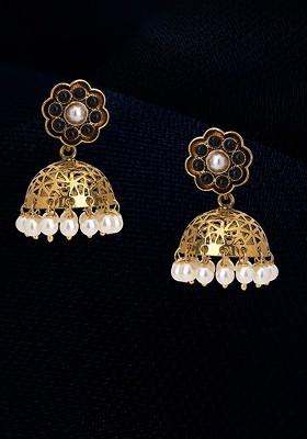 Gold Plated Artificial Beads Bead Dome Shaped Jhumkas Earrings