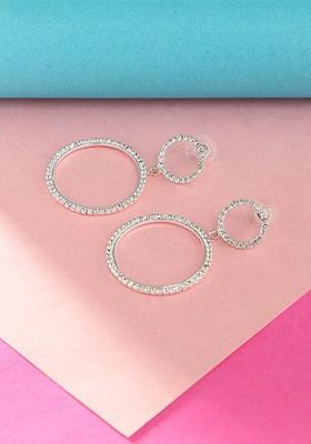 Silver Plated American Diamond Studded Circular Drop Earrings