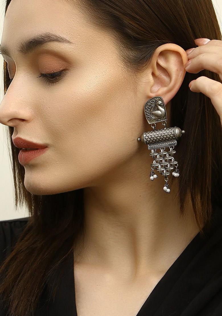 Silver Plated Artificial Beads Bead Oxidised Classic Drop Earrings