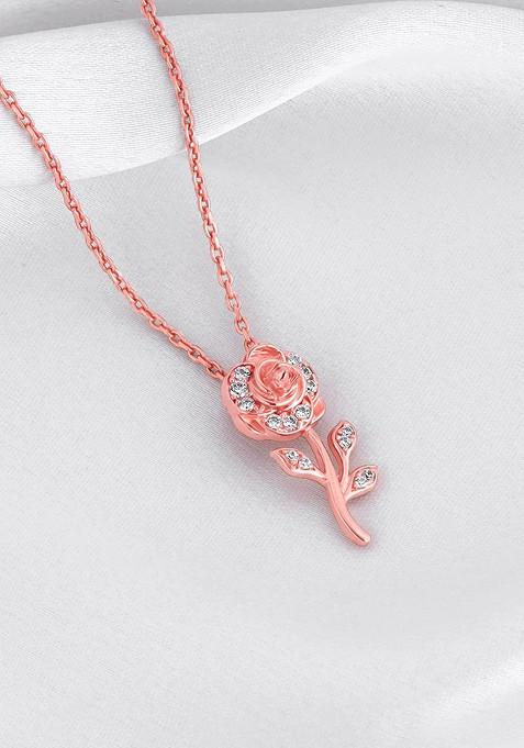 Indya X Giva 925 Silver Rose Gold Plated Stone Studded Contemporary Pendant With Chain