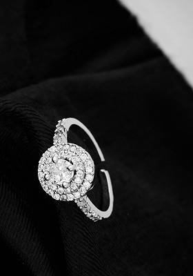 Silver Plated CZ Studded Round Shaped Adjustable Finger Ring