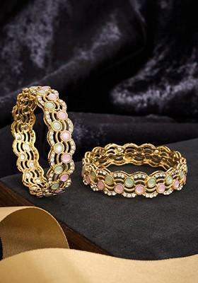 Set Of 2 Gold Plated Stone Studded Bangle