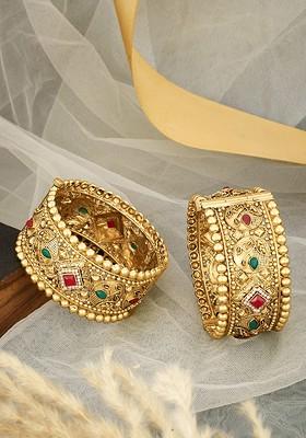 Set Of 2 Gold Plated Stone Studded Bangle