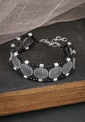 Silver Plated Beaded Oxidised Link Bracelet