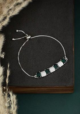 Silver Plated Brass Cubic Zirconia Studded Wraparound Bracelet