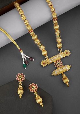 Gold Plated Stones Studded And Beaded Jewellery Set