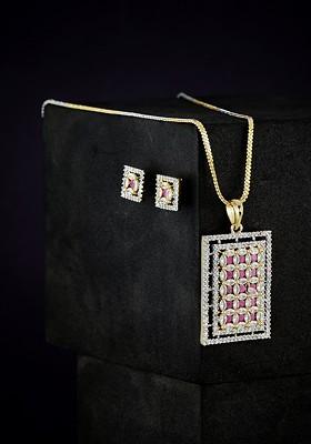 Silver Plated Cubic Zirconia Stone Studded Jewellery Set