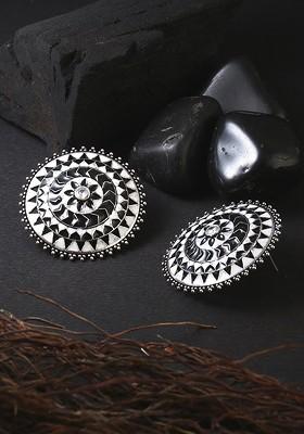 Silver Plated Artificial Stones Studded Circular Studs Earrings