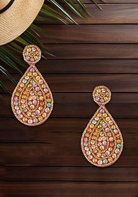 Gold Plated Beads Bead Teardrop Shaped Drop Earrings