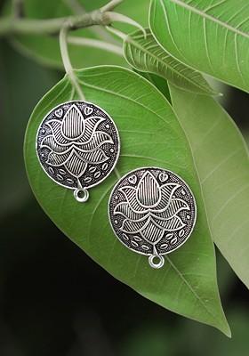 Silver Plated Oxidised Circular Studs Earrings