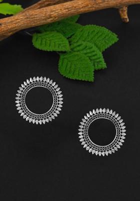 Silver Plated Oxidised Circular Studs Earrings