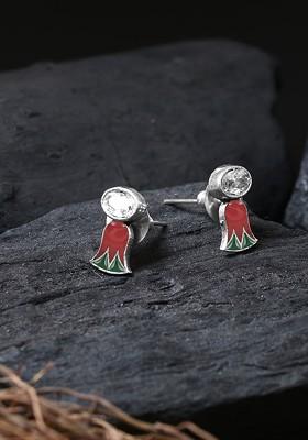 Silver Plated Artificial Stones Studded Floral Studs Earrings
