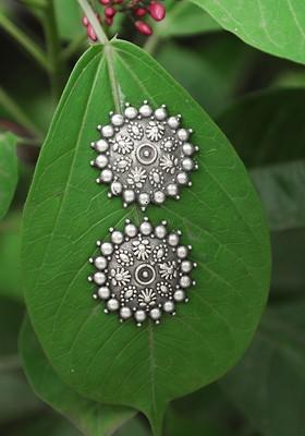 Silver Plated Oxidised Circular Studs Earrings