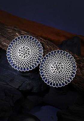 Silver Plated Stone Studded Circular Studs Earrings