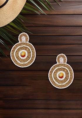 Gold Plated Artificial Beads Bead Circular Drop Earrings