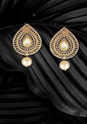Gold Plated Teardrop Shaped Drop Earrings