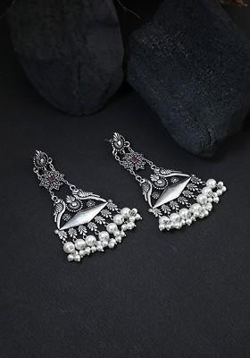 Silver Plated Artificial Beads Drop Earrings
