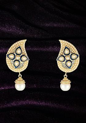 Gold Plated Stone Studded And Bead Classic Drop Earrings