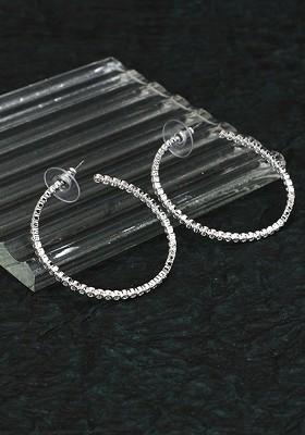 Silver Plated Stone Studded Classic Half Hoop Earrings