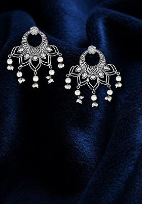 Silver Plated Artificial Beads Drop Earrings