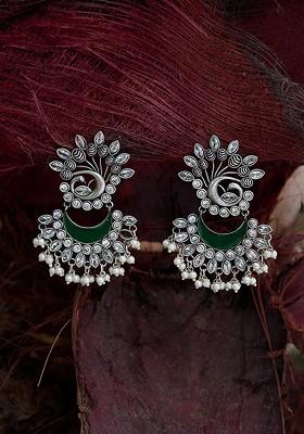 Artificial Beads Silver Plated Drop Earrings