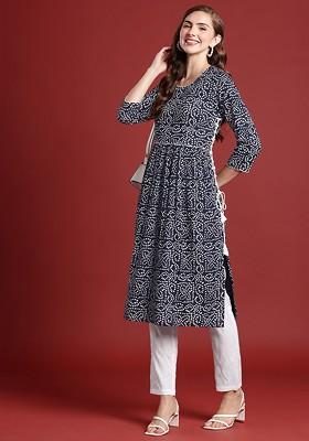 Women Bandhani Printed A-Line Kurta With Trousers