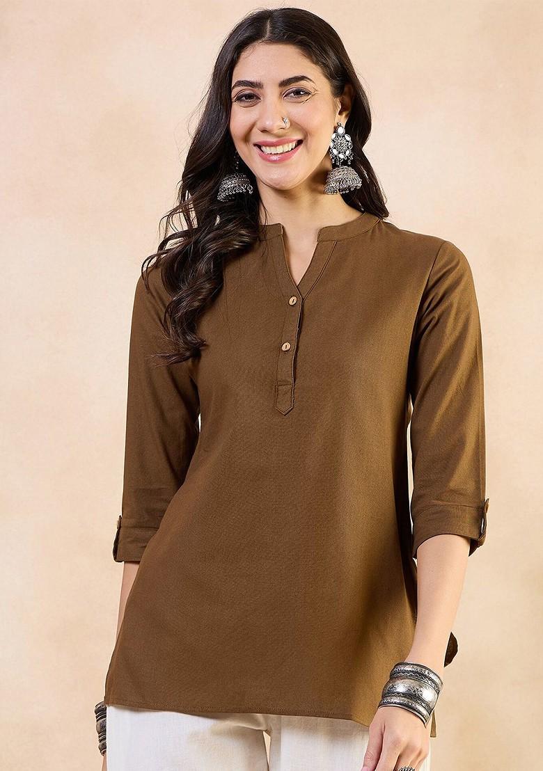 Buy Women Mandarin Collar Cotton Straight Short Kurti 29454358