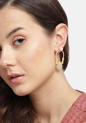 Gold-Plated Artificial Stones And Beads Contemporary Drop Earrings