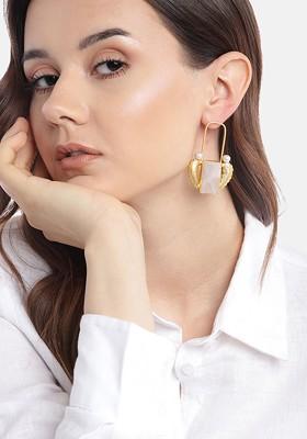 Gold-Plated Artificial Stones And Beads Contemporary Drop Earrings