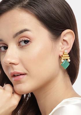 Gold-Plated Artificial Stones And Beads Contemporary Drop Earrings