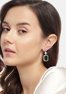 Silver-Plated American Diamond Contemporary Drop Earrings