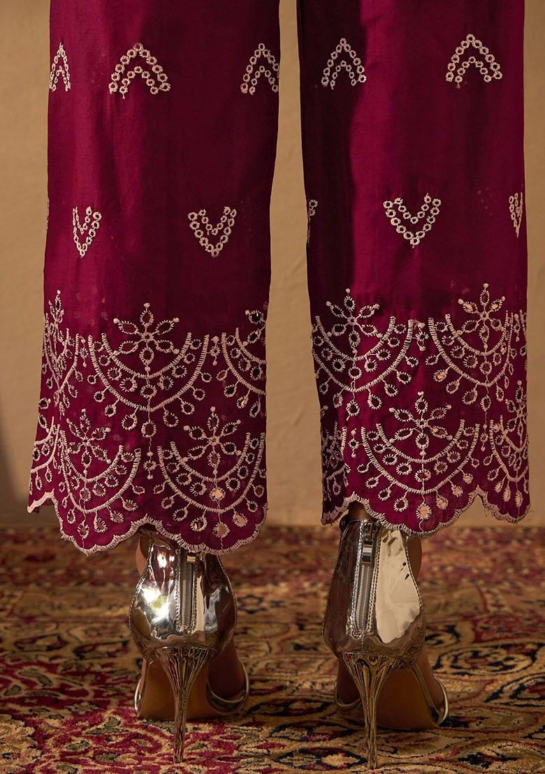 Embroidered Pure Cotton Tunic With Trousers And Belt