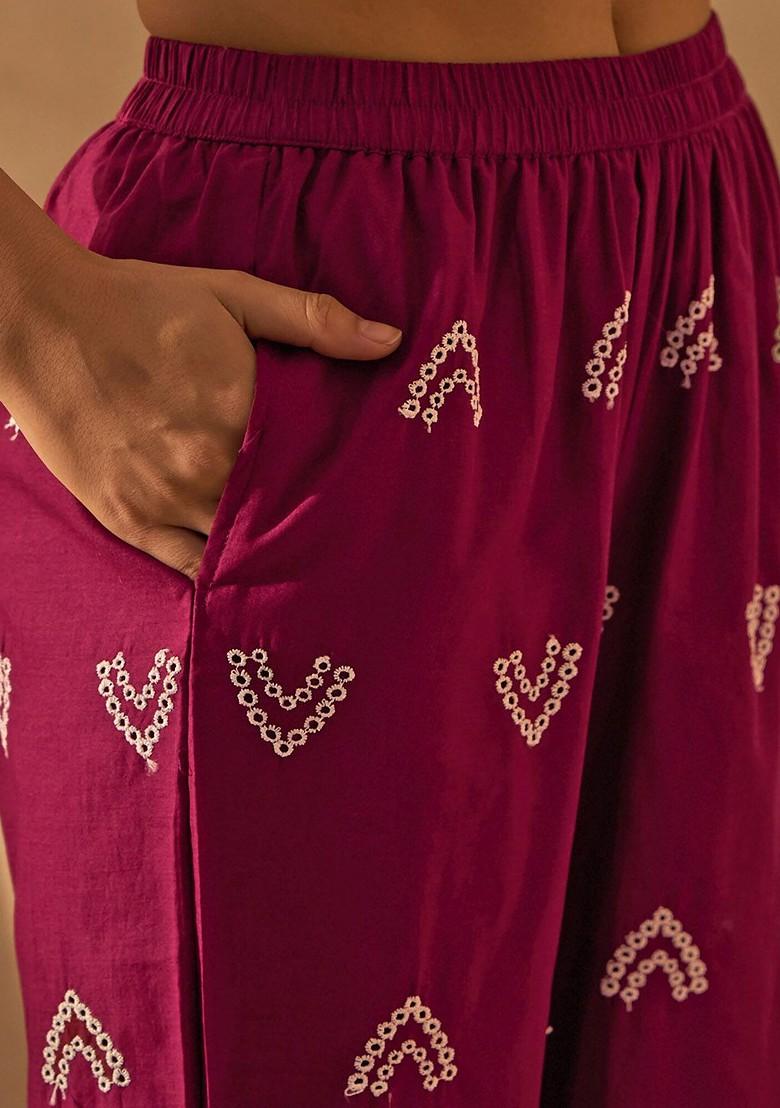 Embroidered Pure Cotton Tunic With Trousers And Belt