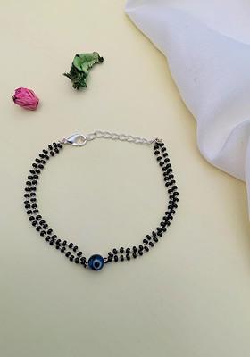Silver-Plated Beaded Evil Eye Hand Mangalsutra