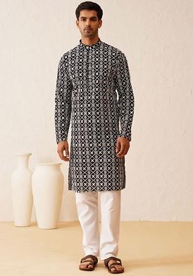 Embroidered Sequin Mandarin Collar Long Sleeves Cotton Straight Kurta