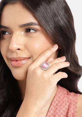 Silver-Plated AD-Studded Adjustable Finger Ring