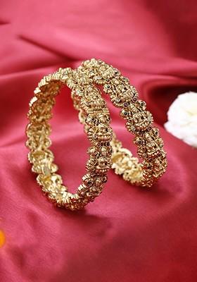 Set Of 2 Gold Plated Stone Studded Bangles