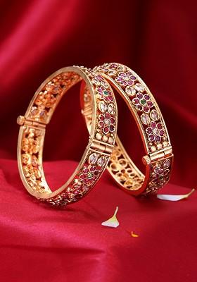 Set Of 2 Gold Plated Stone Studded Bangles