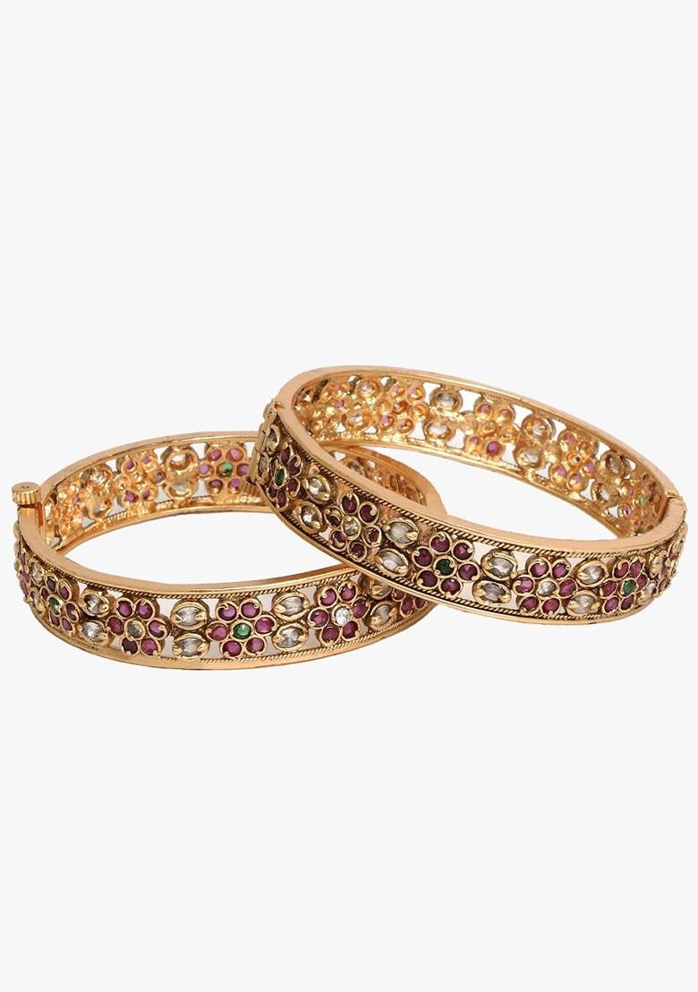 Set Of 2 Gold Plated Stone Studded Bangles