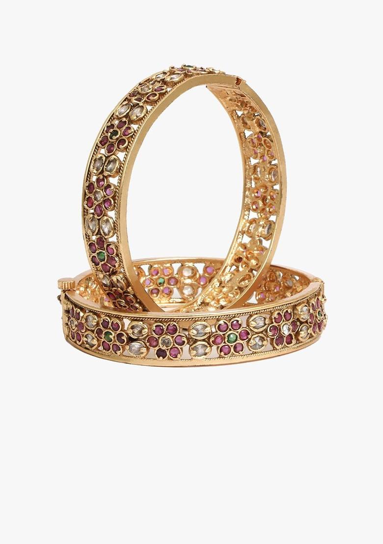 Set Of 2 Gold Plated Stone Studded Bangles
