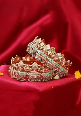Set Of 2 Gold Plated Kundan Studded Bangles