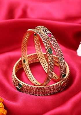 Set Of 4 Gold Plated Stone Studded Bangles